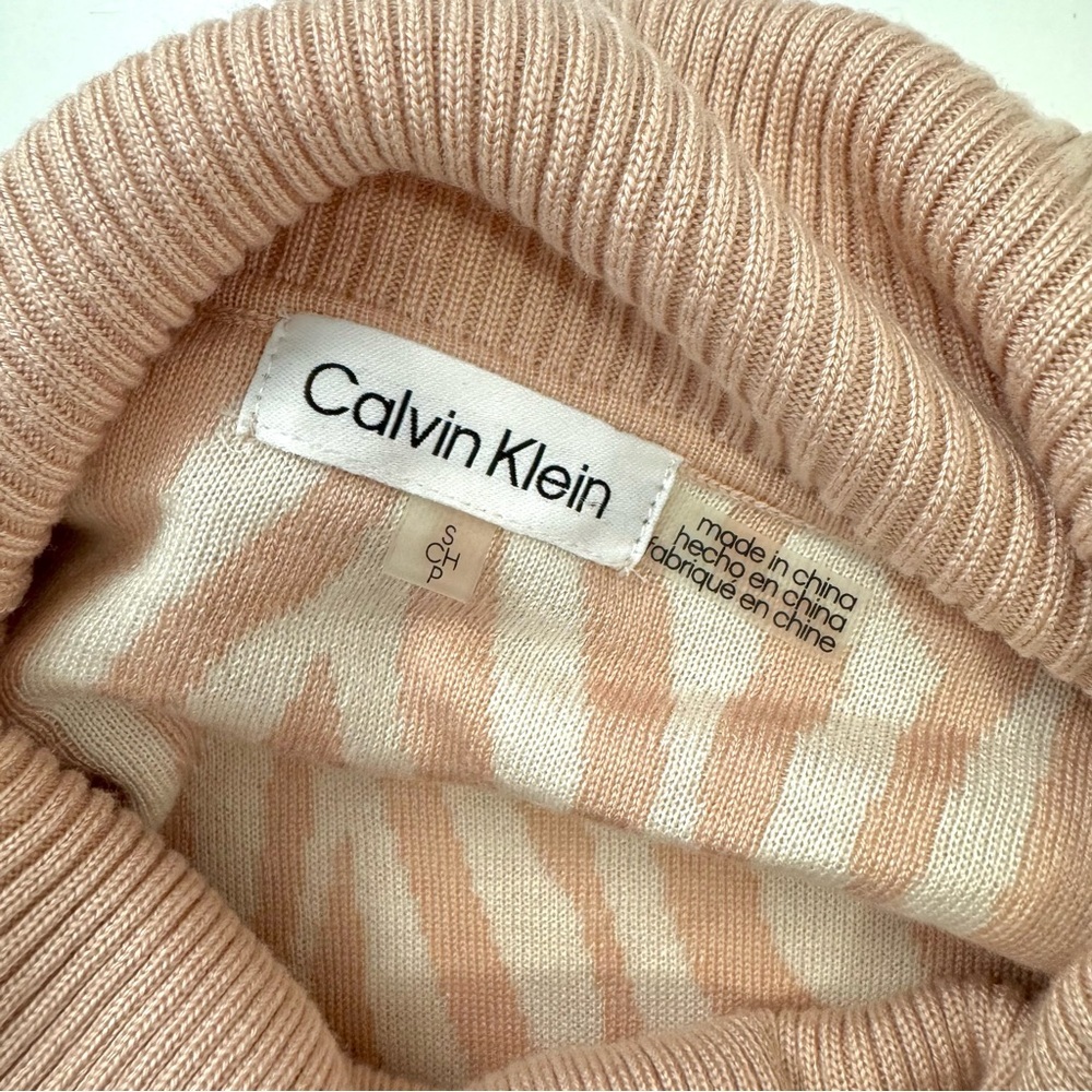 Calvin Klein Women’s S Mock Cowl Neck Sweater Pink/White Zebra Print Long Sleeve - Picture 6 of 10